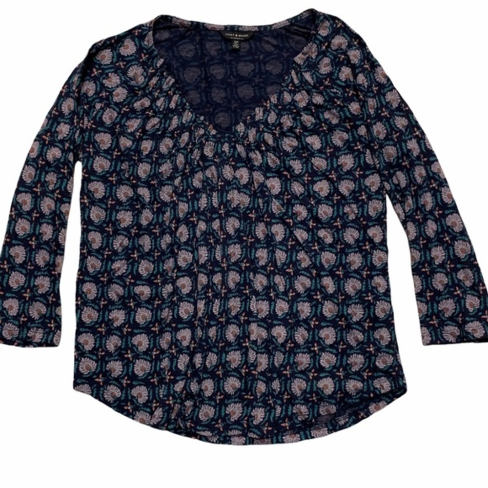 LUCKY BRAND Long Sleeve V-Neck Loose Fitting Top
